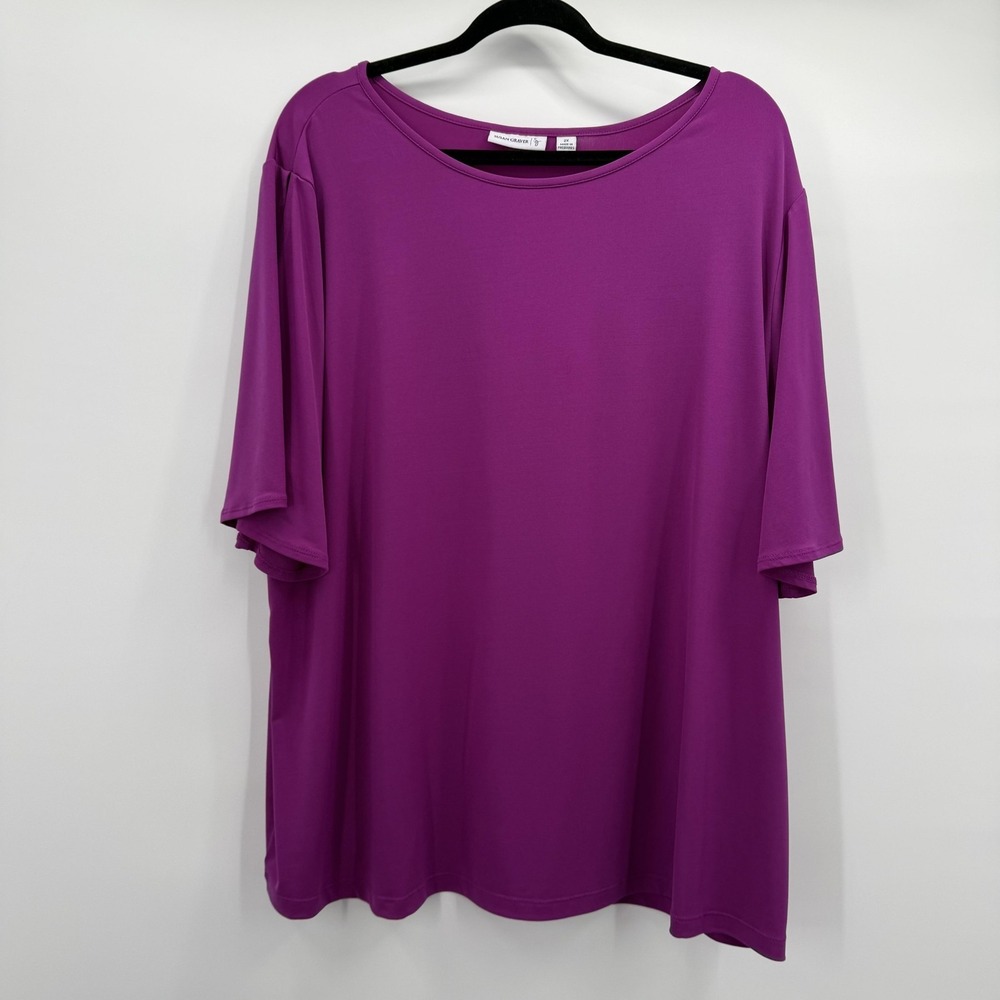 Susan Graver Shirt Womens 2X Purple Slit Sleeve Scoop‎ Neck Tunic Top Stretch